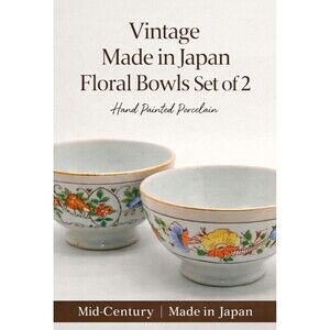 Vintage Made in Japan Rice Bowls Set of 2 Hand Painted Porcelain Cottagecore